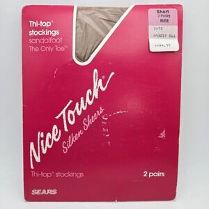 2‎ Pairs Vintage Sears Nice Touch Silken Sheer Thi-Top Pantyhose Nude Size Short